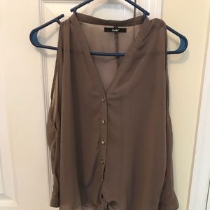 Sheer gray cold shoulder top